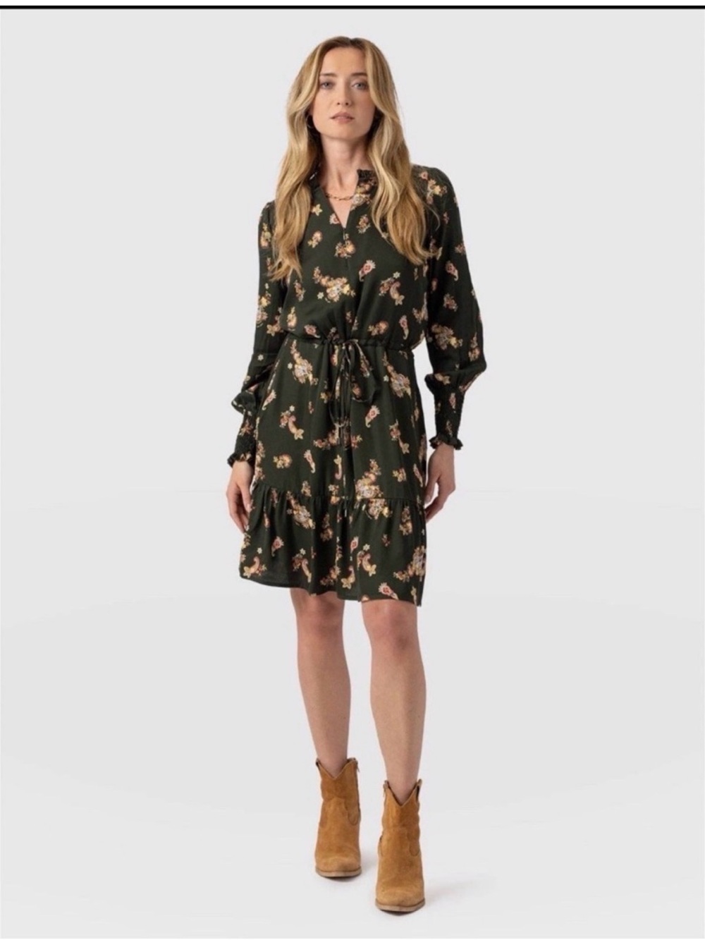 NWT Saint & Sofia 'Mini Olivia Zip-Up Dress- Khaki Paisley, size 14
